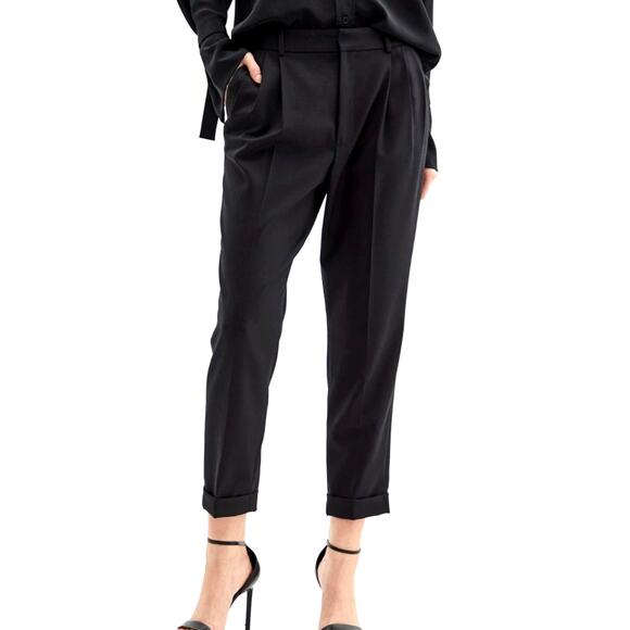 NEW! Nili Lotan 10 Slouchy Wool $575 Montana Dress Pants Pleated Cropped Black - Picture 1 of 11